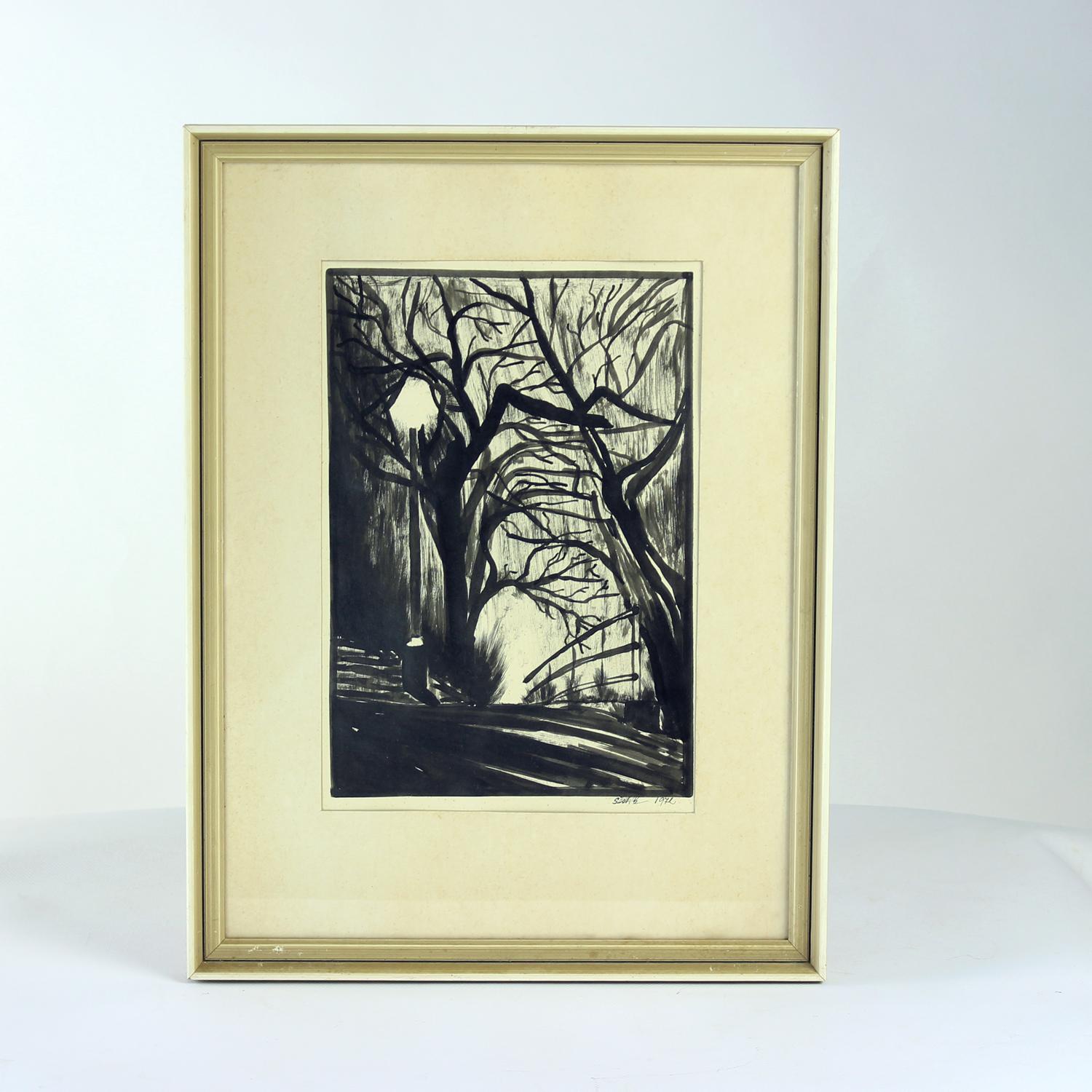 This is a beautiful set of two original paintings in black color on paper. Both are signed by the artists 