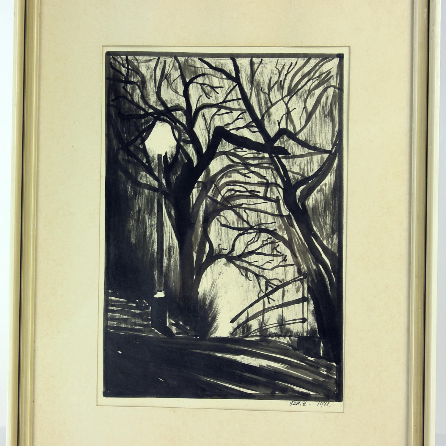 Mid-Century Modern Set Of 2 Paintings On Paper, Signed Sestak 1972 For Sale
