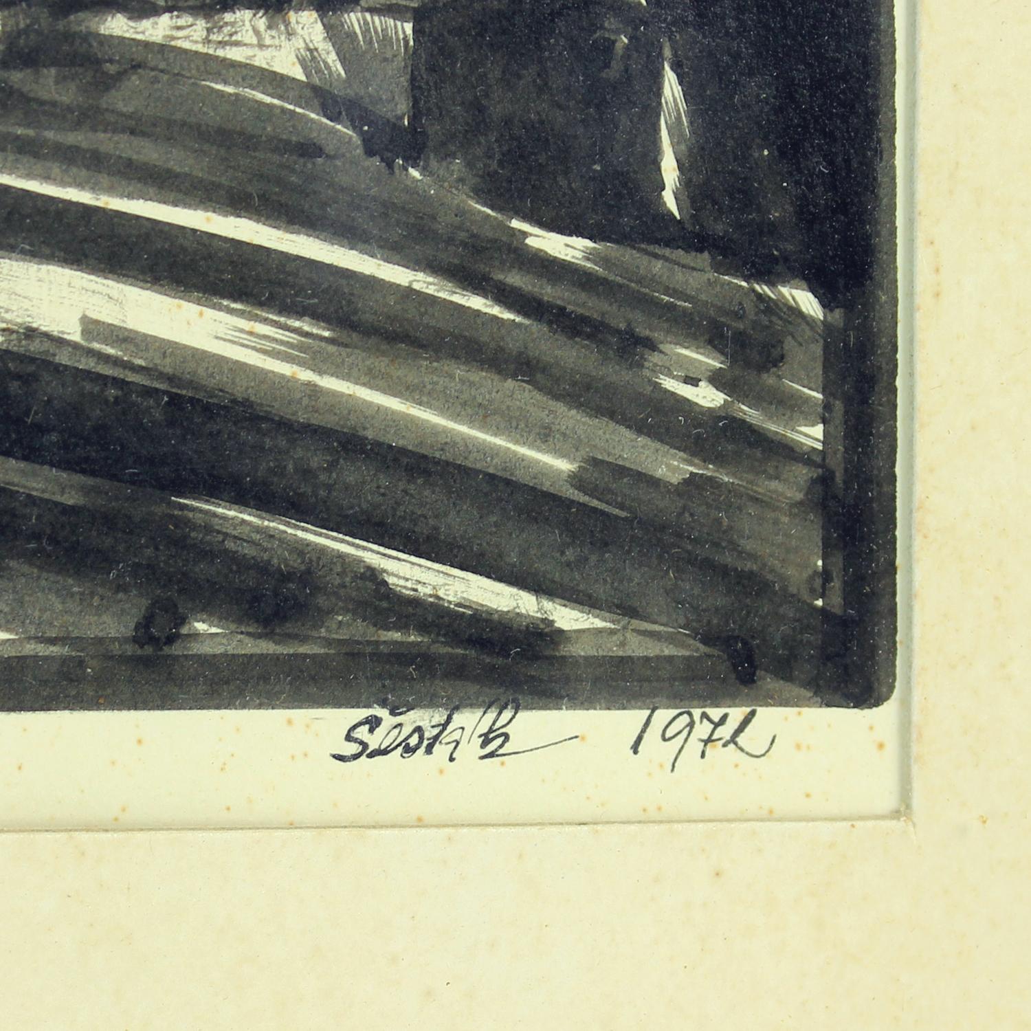 Slovak Set Of 2 Paintings On Paper, Signed Sestak 1972 For Sale