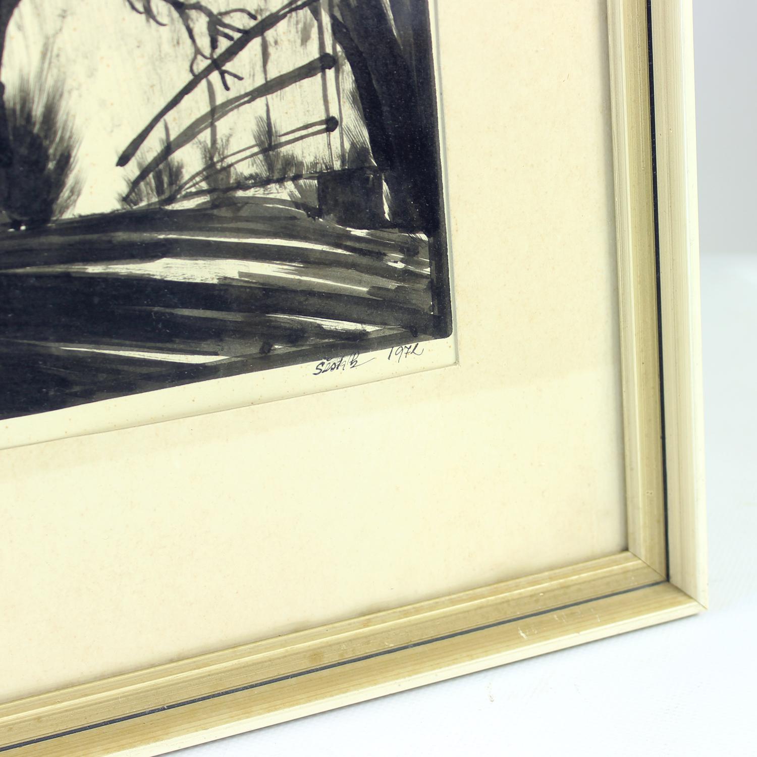 Late 20th Century Set Of 2 Paintings On Paper, Signed Sestak 1972 For Sale