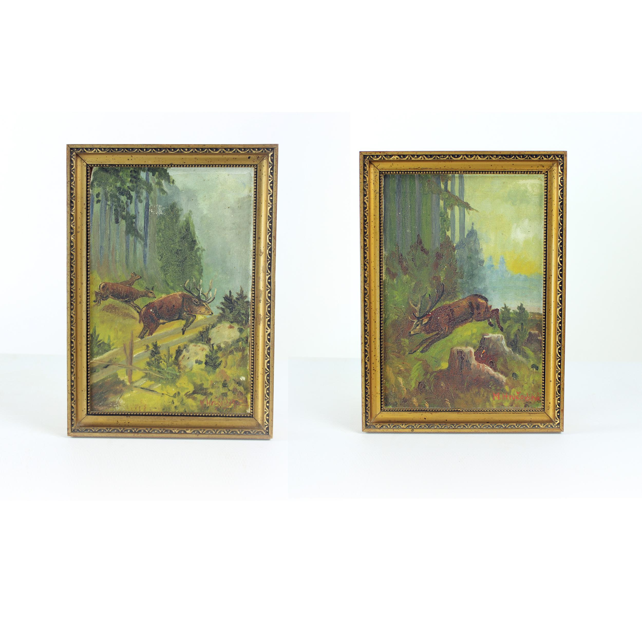 Satz von 2 Gemälden, Farbe auf Papier, von M. Hrušovská, Tschechoslowakei 1950er Jahre im Angebot 8