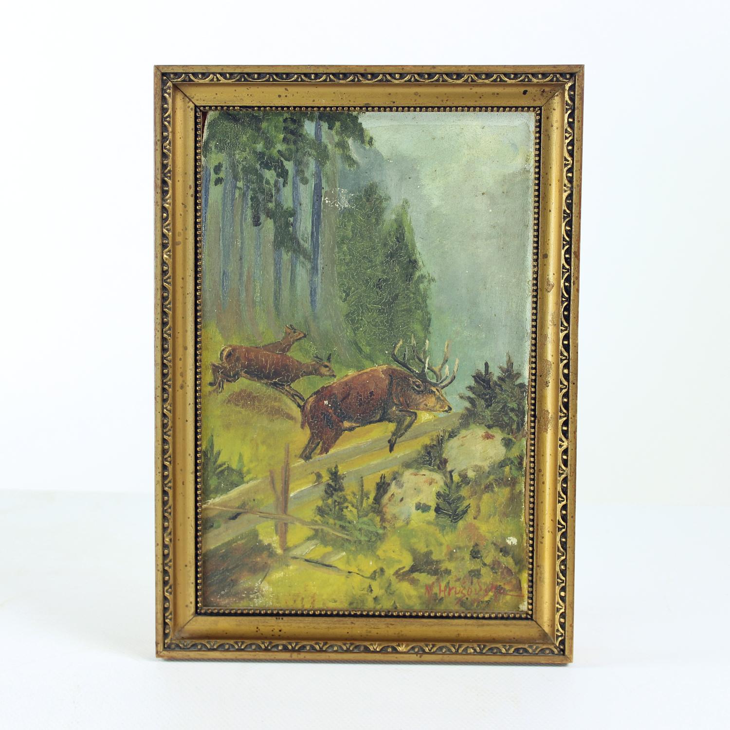 Satz von 2 Gemälden, Farbe auf Papier, von M. Hrušovská, Tschechoslowakei 1950er Jahre im Angebot 1
