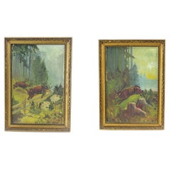 Set Of 2 Paintings, Paint On Paper, By M. Hrušovská, Czechoslovakia 1950s