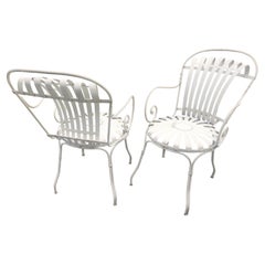 Set of 2 Pairs of Francois Carre Sunburst Spring Iron Garden Dining Chairs