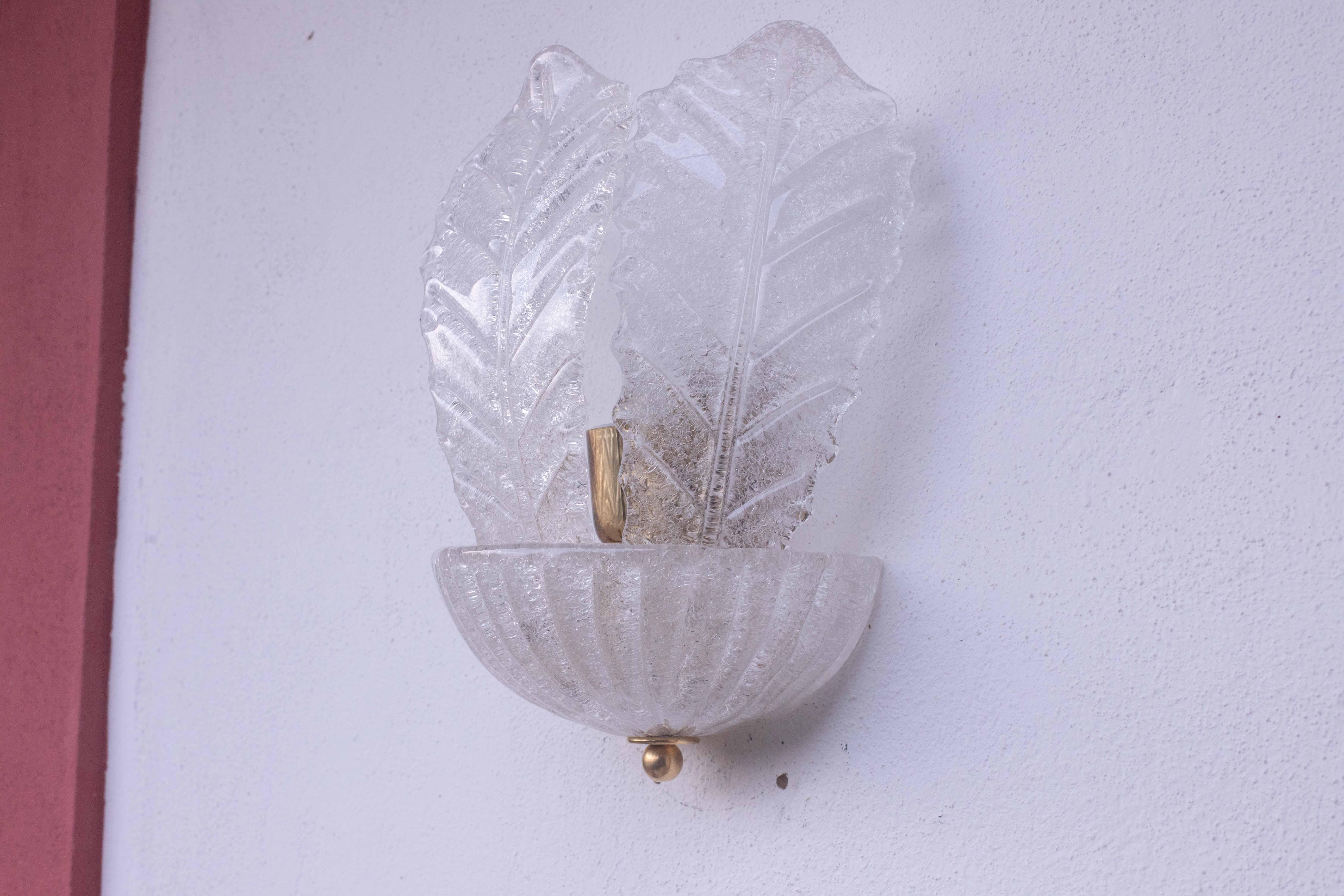 Europeo Set di 2 Palermo, Eleganza di Murano, Foglie trasparenti, 1970 in vendita