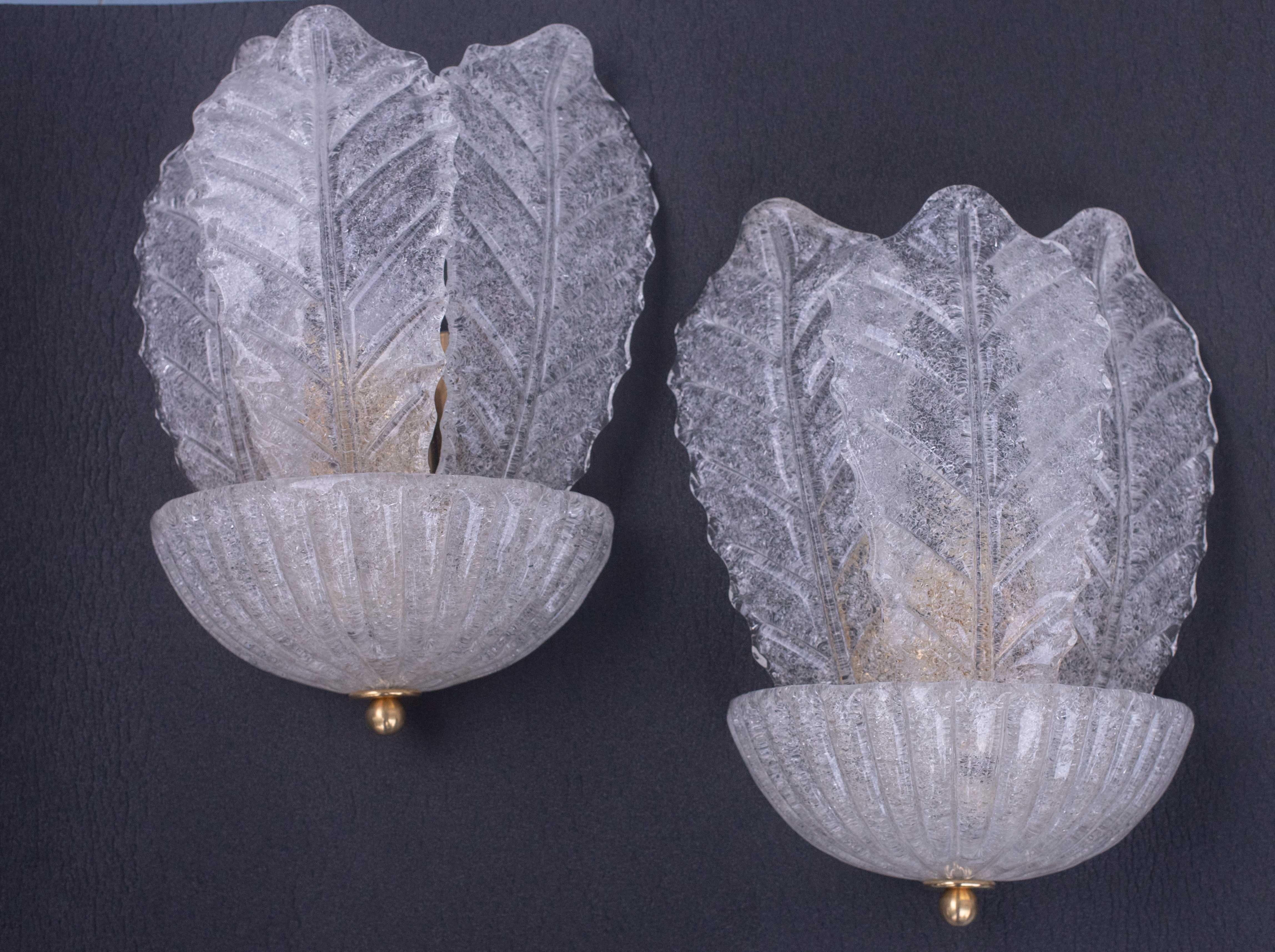 Set di 2 Palermo, Eleganza di Murano, Foglie trasparenti, 1970 in vendita 2