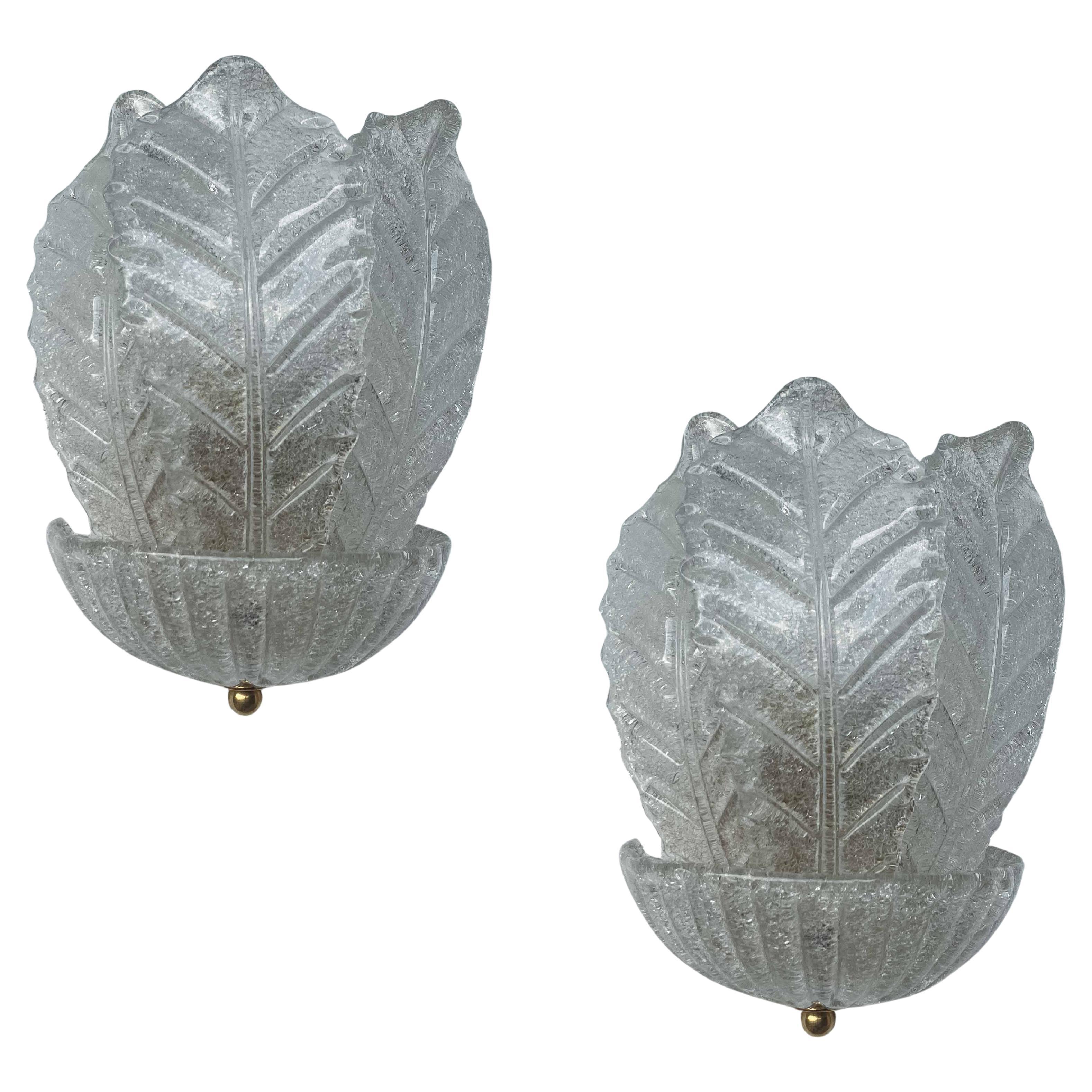 Set di 2 Palermo, Eleganza di Murano, Foglie trasparenti, 1970
