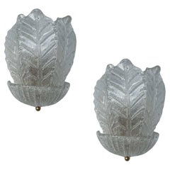 Set of 2 Palermo, Elegant Murano Wall Light Transparent Leaves, 1970