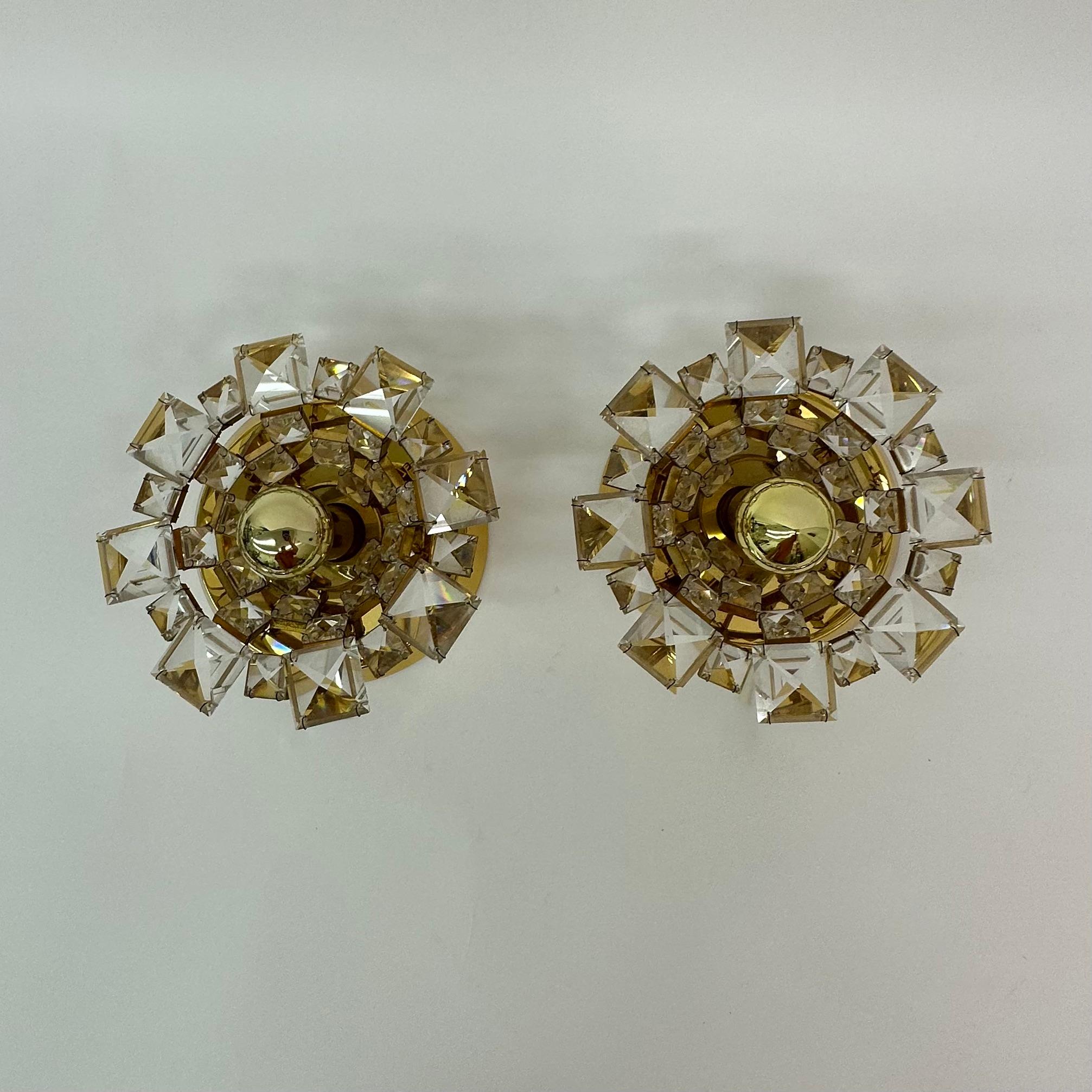 Mid-Century Modern Set of 2 Palwa crystal wall lamps , 1970’s Germany For Sale