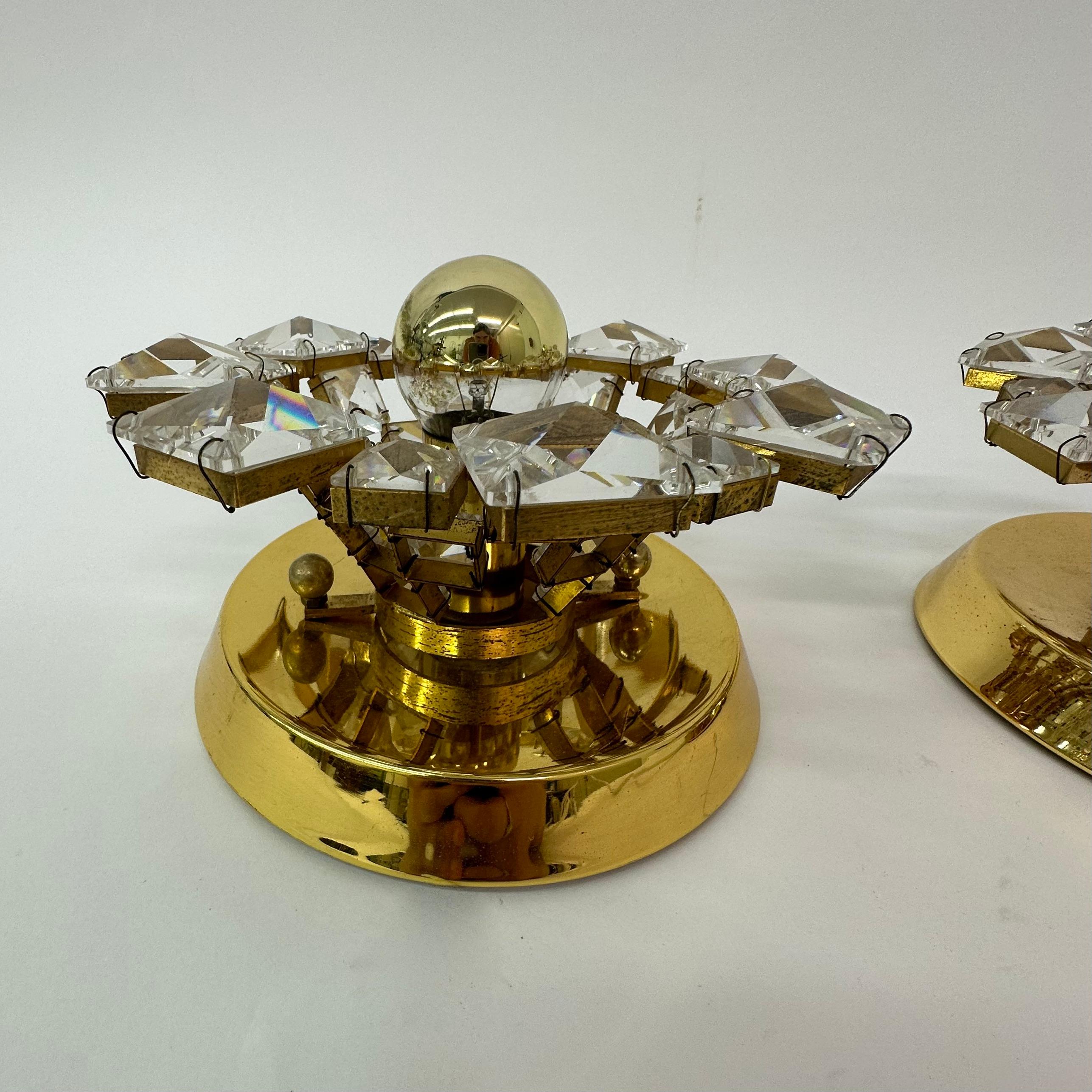 Metal Set of 2 Palwa crystal wall lamps , 1970’s Germany For Sale