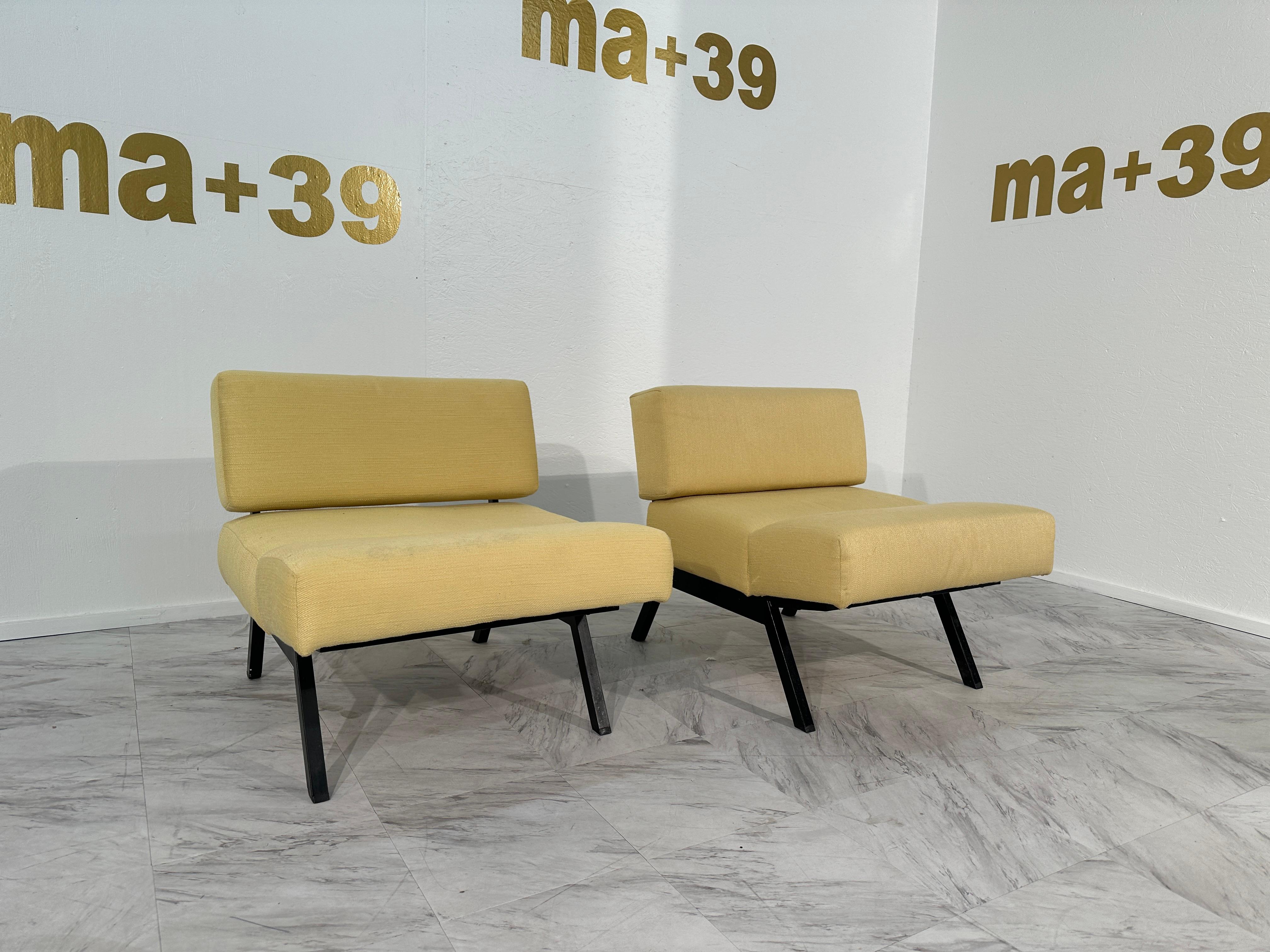 Mid-Century Modern Set of 2 Panchetto Lounge Chairs Designed by Rito Valla for IPE Bologna 1960s For Sale