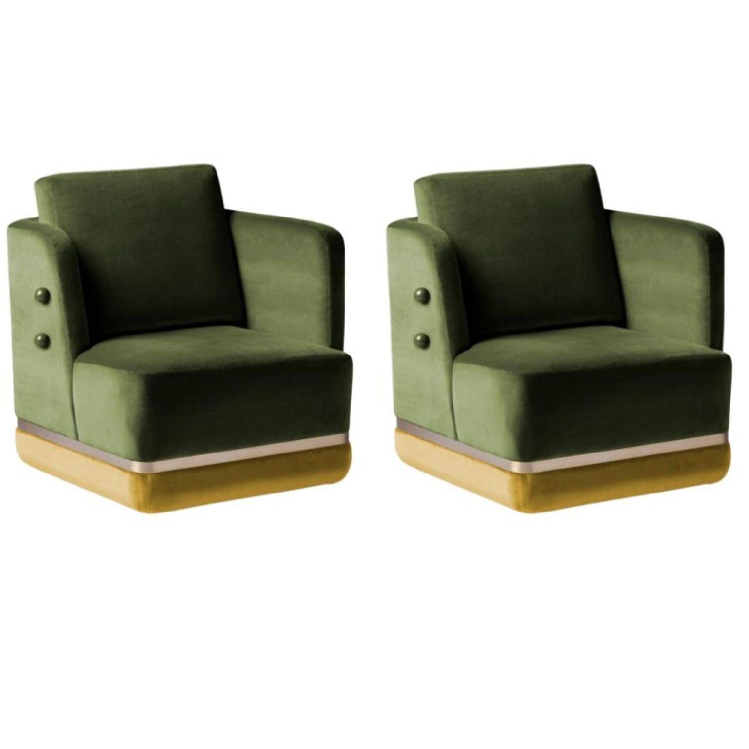 Set of 2 Panorama Armchairs by Dooq
Materials: Lacquered MDF, Fabric, Leather, Stainless Steel
Dimensions: W 69 x D 73 x H 86 cm


Dooq is a design company dedicated to celebrate the luxury of living. Creating designs that stimulate the senses,
