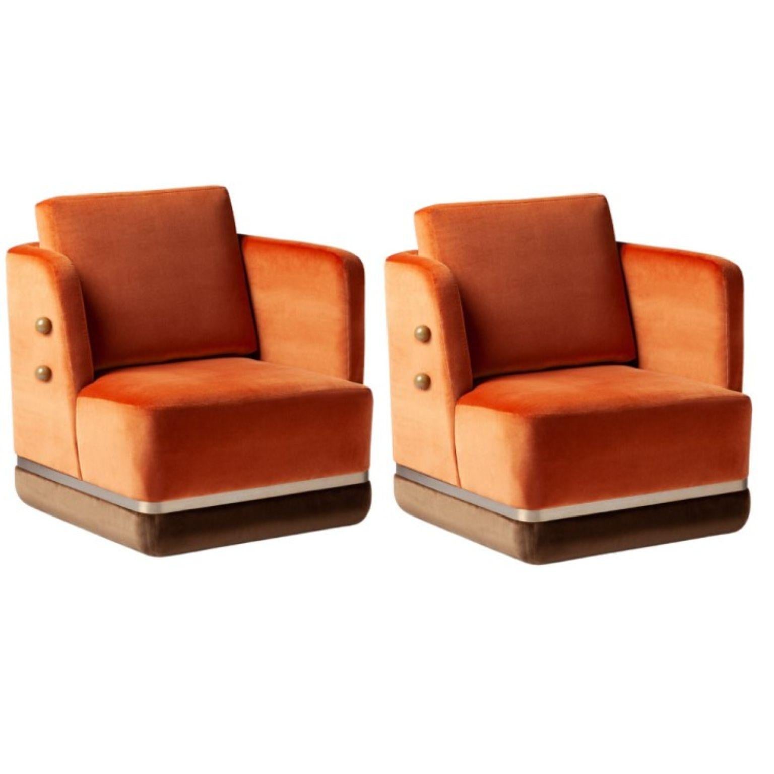 Set of 2 Panorama armchairs by Dooq
Materials: Lacquered MDF, Fabric, Leather, Stainless Steel
Dimensions: W 69 x D 73 x H 86 cm


Dooq is a design company dedicated to celebrate the luxury of living. Creating designs that stimulate the senses,