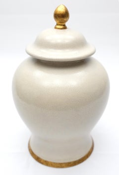 Set of '2' Paolo Marioni Italian Glazed Ceramic Jars Gold-Leaf Accents