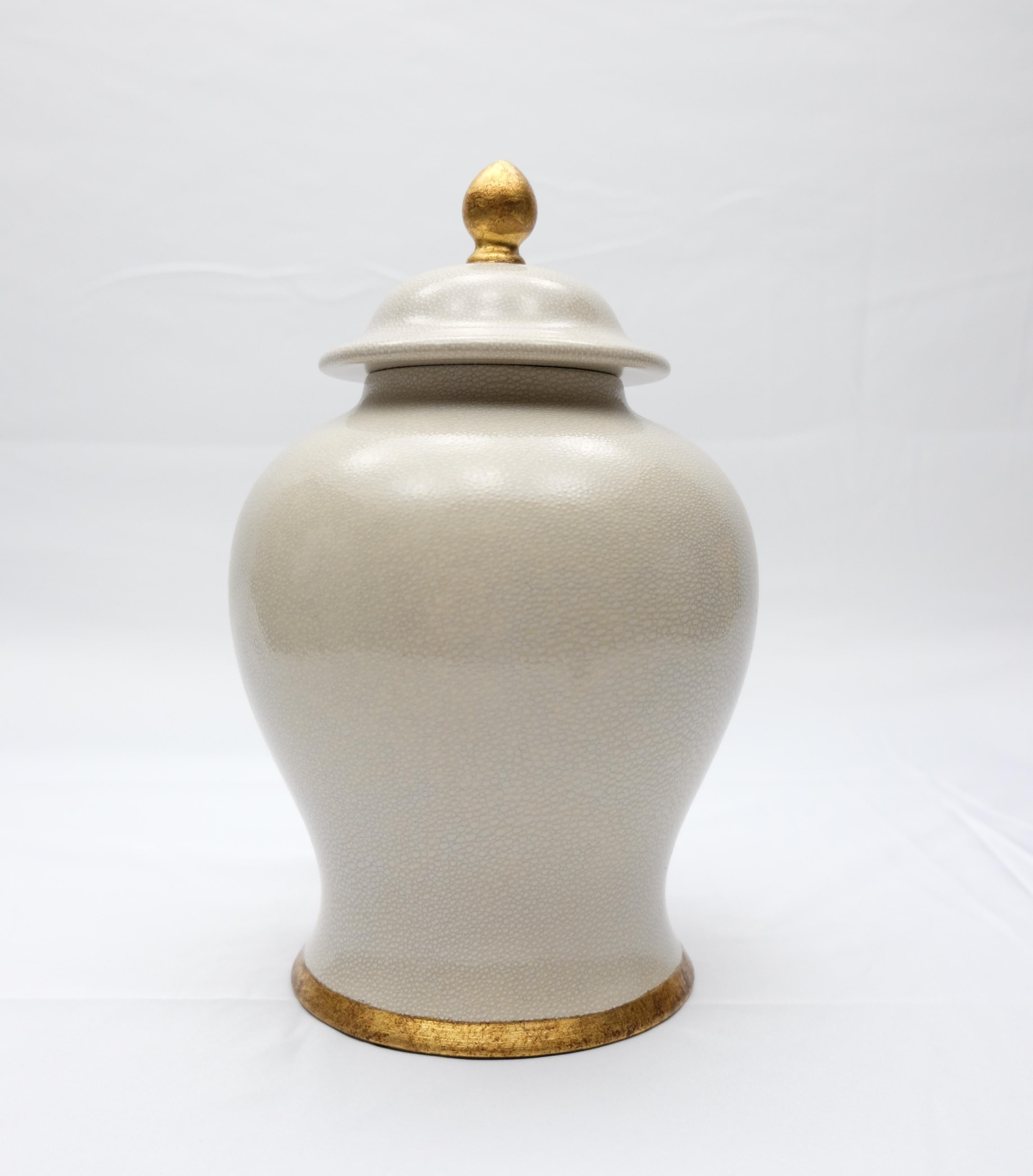 Neoclassical Set of '2' Paolo Marioni Italian Glazed Ceramic Jars Gold-Leaf Accents For Sale