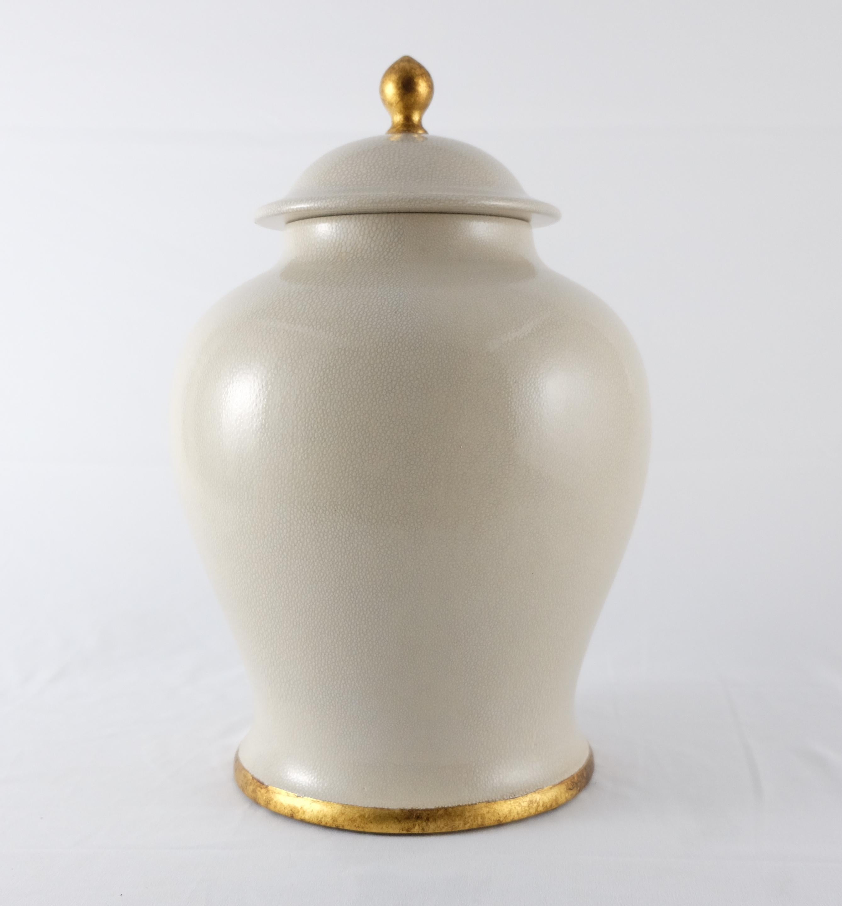 Set of (2) Paolo Marioni Large Italian Glazed Ceramic Jars Gold-Leaf Accents For Sale 3