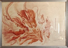 Set of 2 Pastel Paintings "Horses" by Yugoslav artist Mica Uzelac, 1991