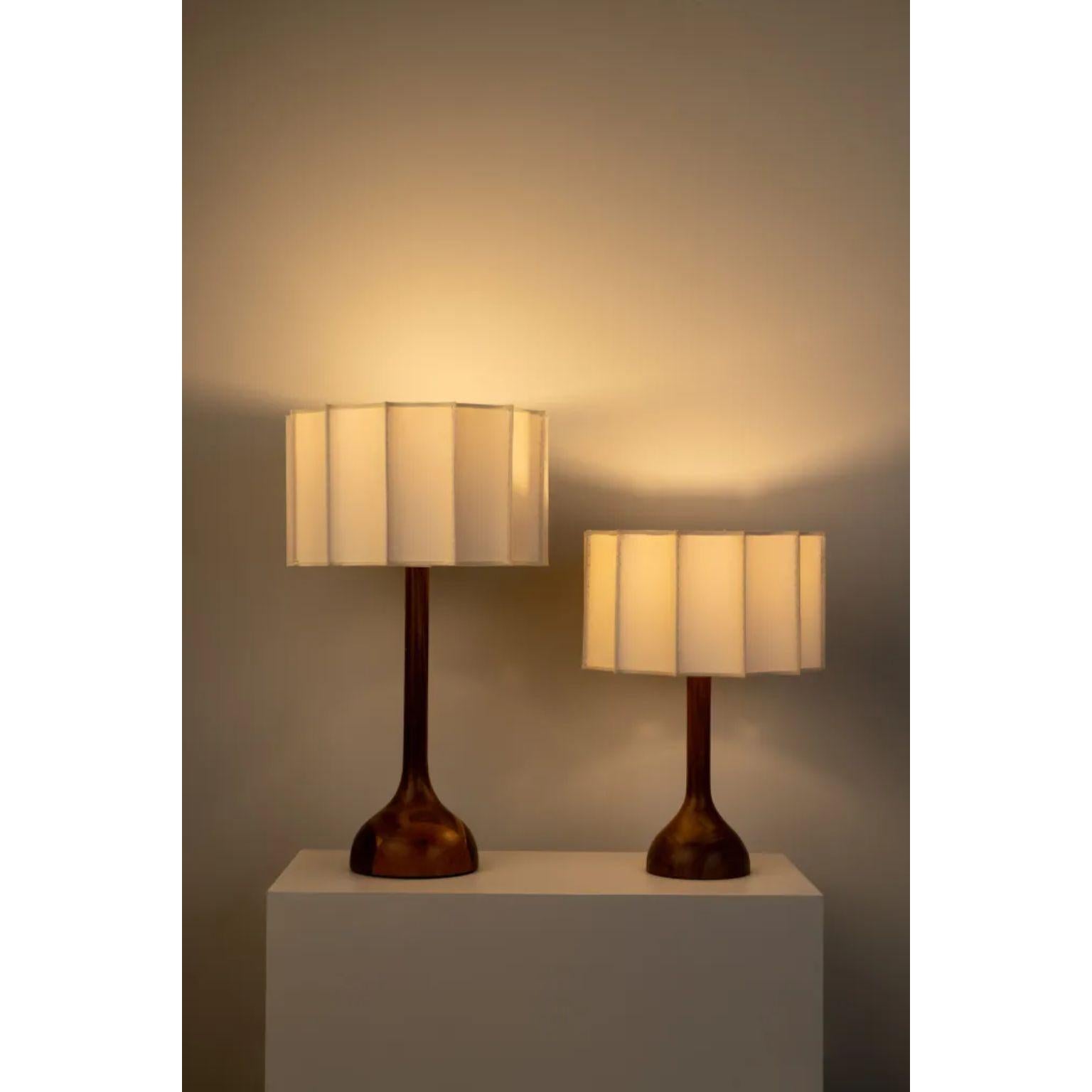 Set of 2 Pata De Elefante Table Lamps by Isabel Moncada
Dimensions: Medium: Ø 53.5 x H 91 cm.
Small: Ø 48.5 x H 74 cm.
Materials: Turned parota wood base and fabric-lined lampshade with fiberglass and polystyrene.

Named Pata de Elefante –Elephant‘s