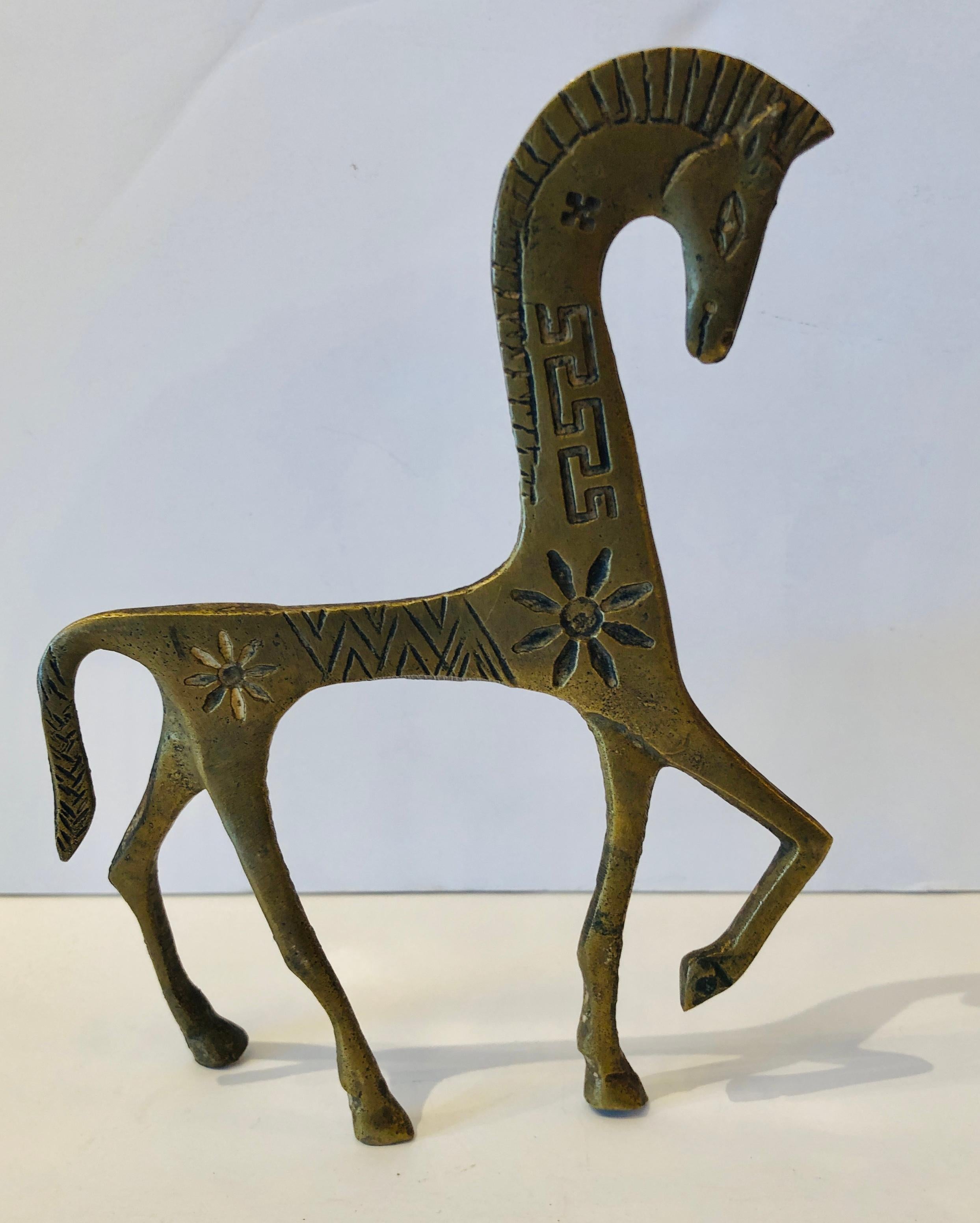 Set of 2 Patinated Etruscan Brass Horse Sculptures in Style of Pepe Mendoza 4