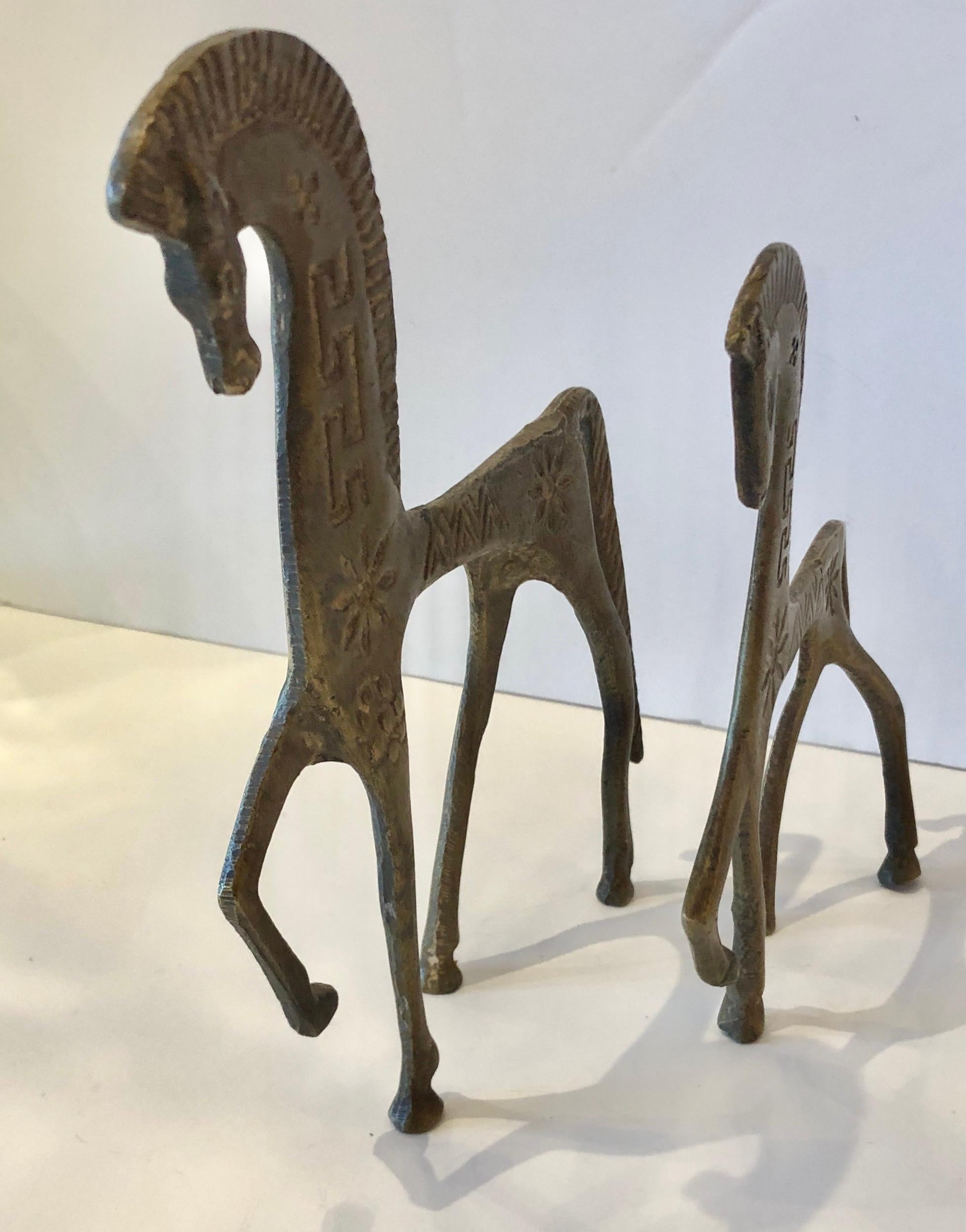 Set of 2 Patinated Etruscan Brass Horse Sculptures in Style of Pepe Mendoza 5