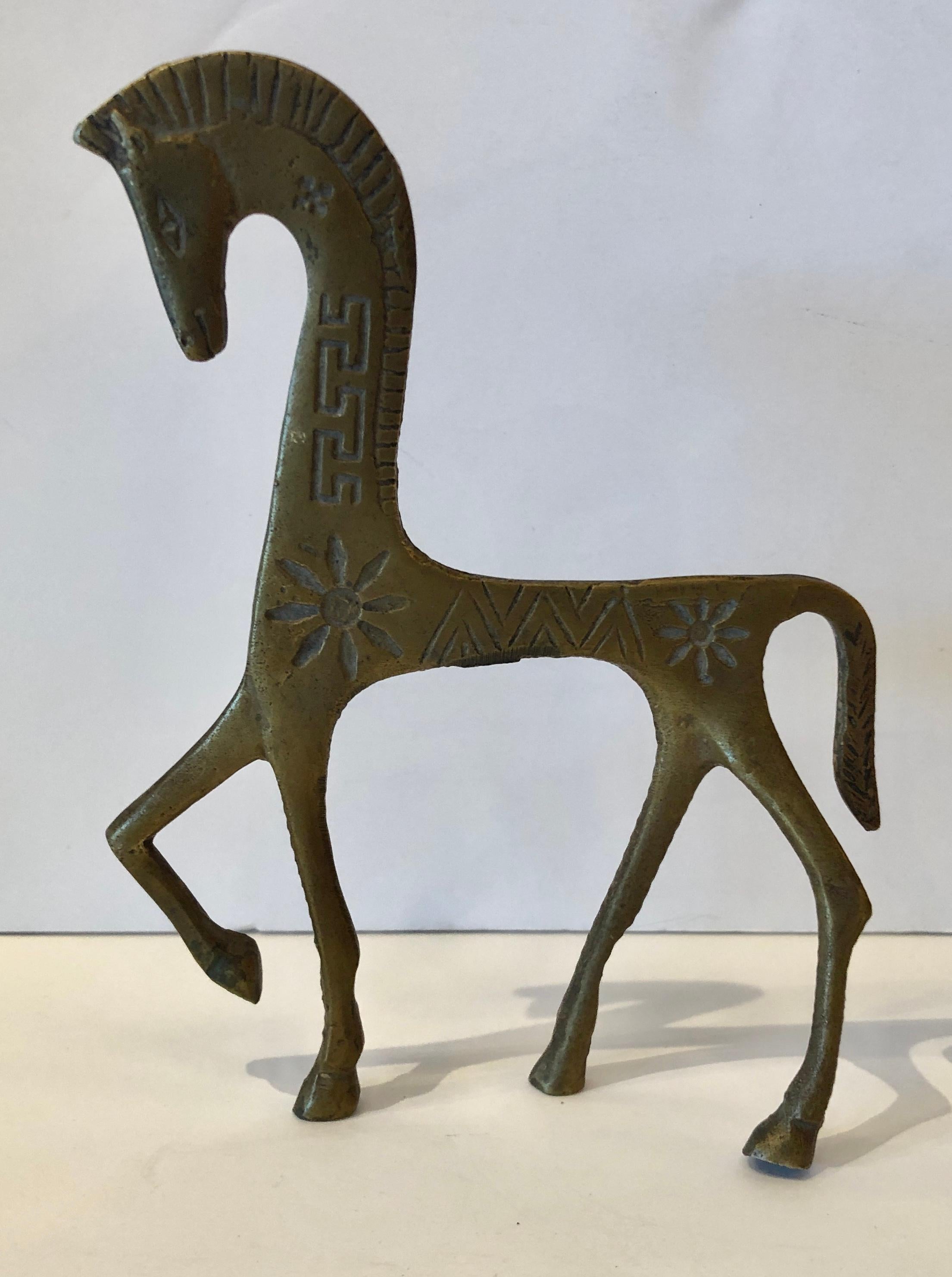 Set of 2 Patinated Etruscan Brass Horse Sculptures in Style of Pepe Mendoza In Good Condition In Houston, TX