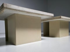 Set di 2 tavolini Paul Kingma in mosaico di pietra color crema su base in acciaio, 1982