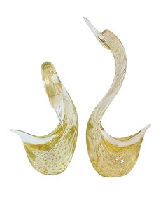 Set of 2 pcs. Decorative Italian Handmade Murano Glass Birds/Swans Sculptures