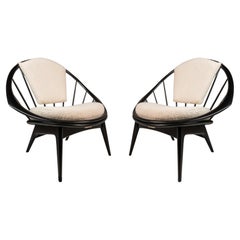 Set of 2 "Peacock" Chairs in Bouclé, Ib Kofod-Larsen, Selig, Denmark, c. 1960's