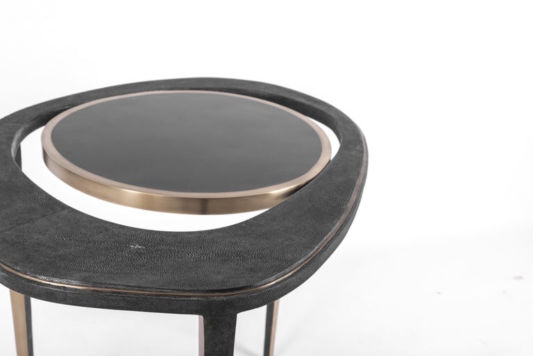 Set of 2 Peacock Nesting Tables in Shagreen Tiger Eye, and Brass by R&Y
