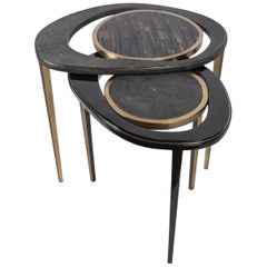 Set of 2 Peacock Nesting Tables & Matrix Mirror