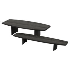 Set of 2 Peana Coffee Tables, Bench in Black Tinted Wood Finish by Joel Escalona