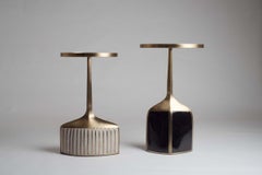 Set of 2 Pedestal Tables in Shagreen, Shell, and Brass by R&Y Augousti