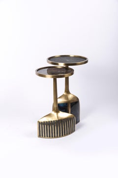 Set of 2 Pedestal Tables in Shagreen, Shell, Lemurian and Brass by R&Y Augousti