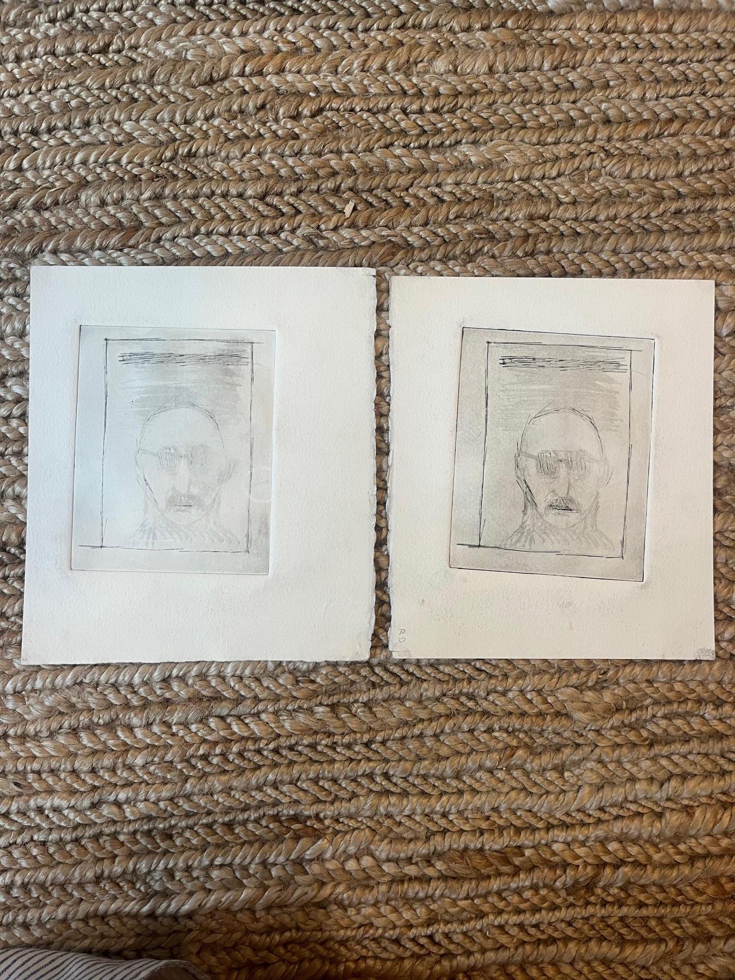 Modern Set of 2 Pencil Sketches on Canvas Paper For Sale