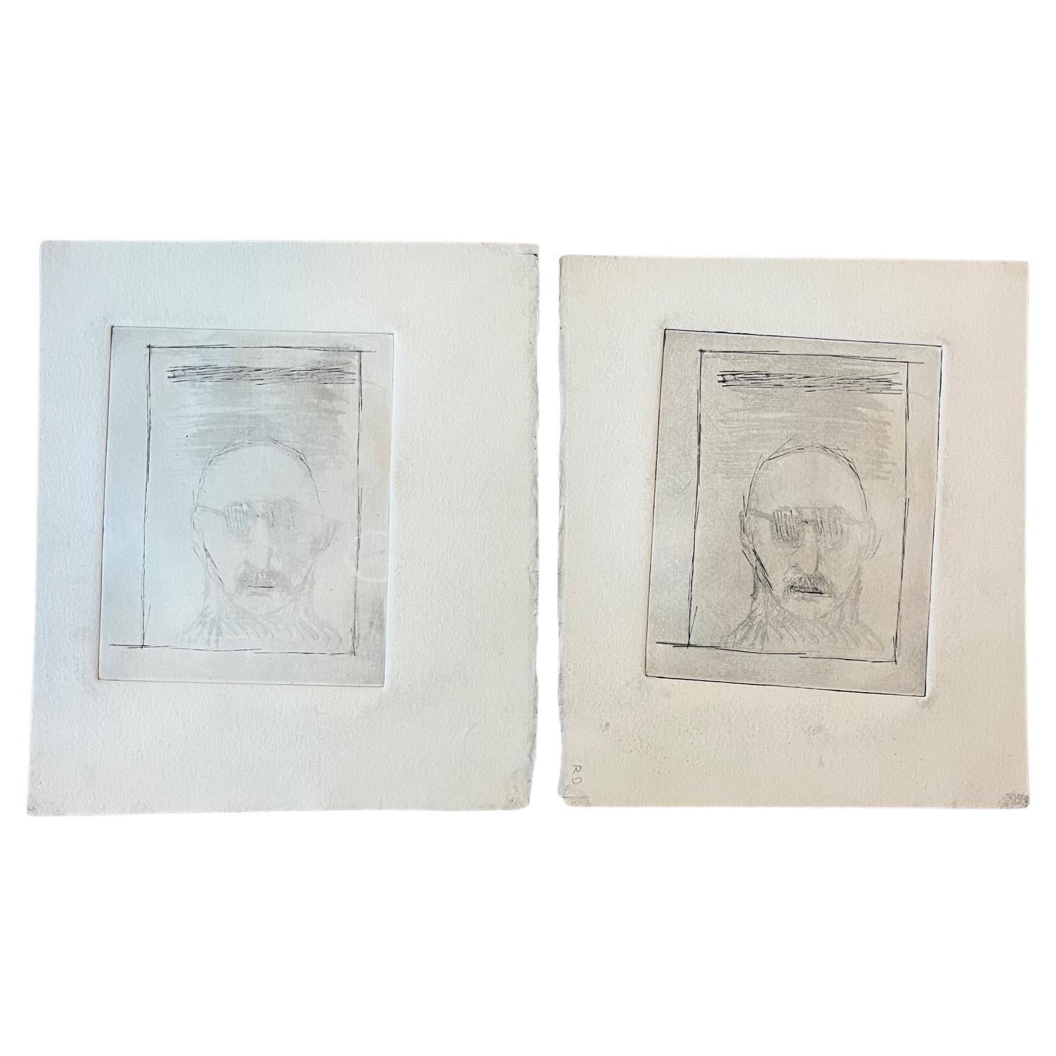 Conjunto de 2 bocetos a lápiz sobre papel de lienzo