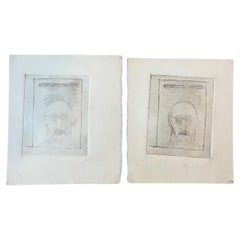 Conjunto de 2 bocetos a lápiz sobre papel de lienzo