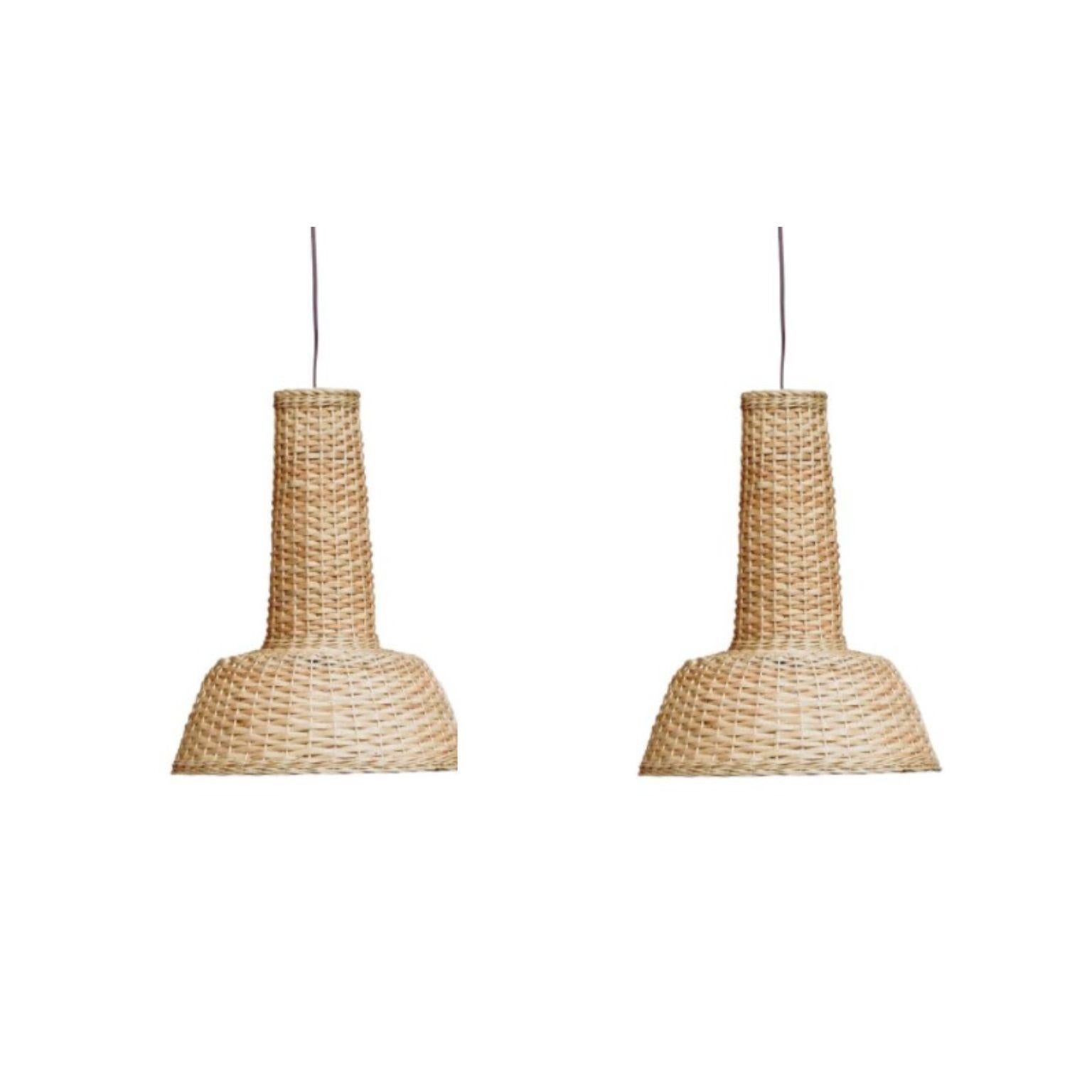 Set of 2 pendant lamps by Faina
Design: Victoriya Yakusha
Materials: Willow vine, steel frame
Dimensions: D 37 x H 44 cm


The light of lamps is leaking through the patterns of the willow vine, pouring the heat of the Ukrainian village to the