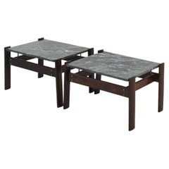 Set of 2 Percival Lafer Green Marble Side Tables, Brazil, 1970s