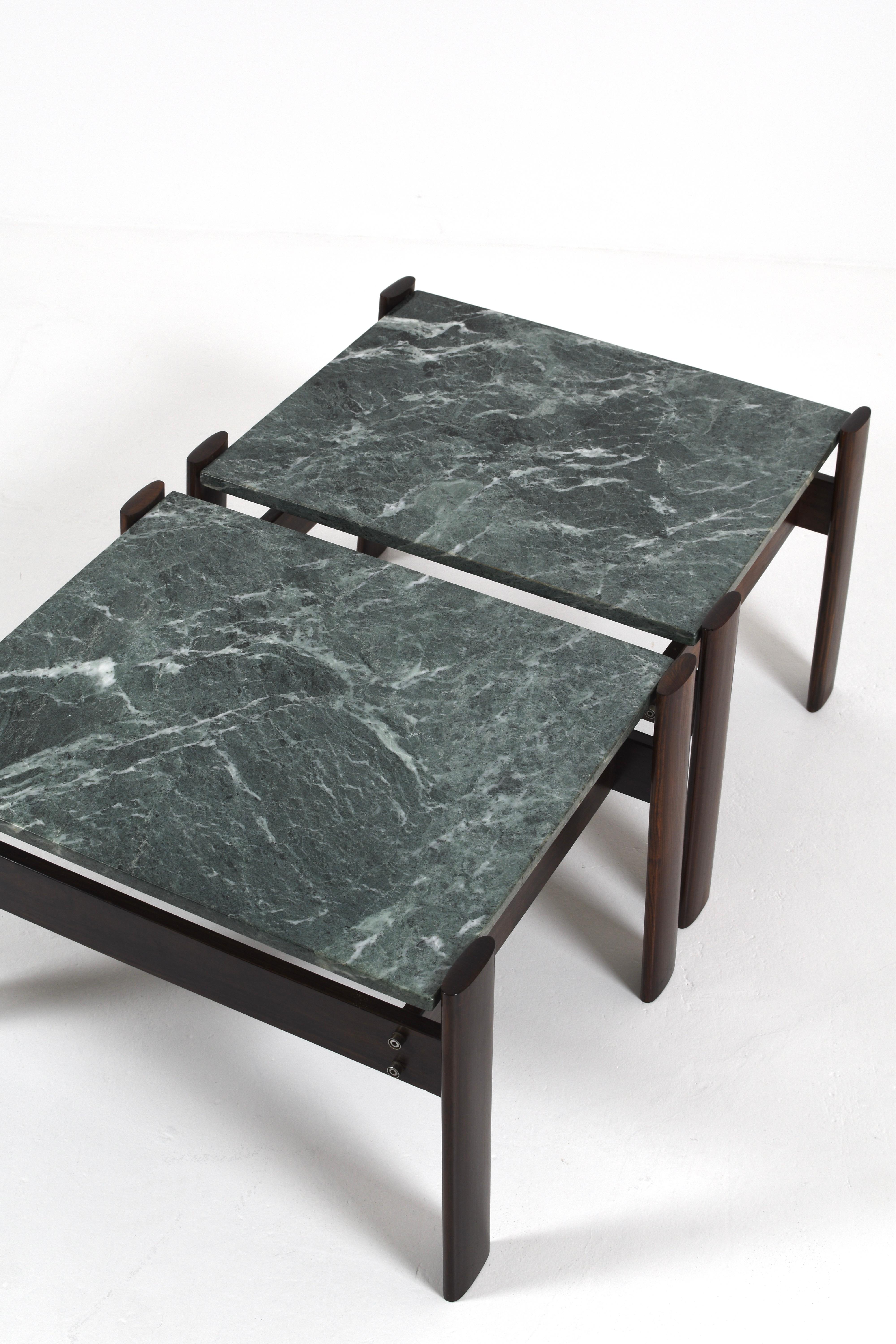 Mid-Century Modern Set of 2 Percival Lafer Green Marble Side Tables, Brazil, 1970s For Sale