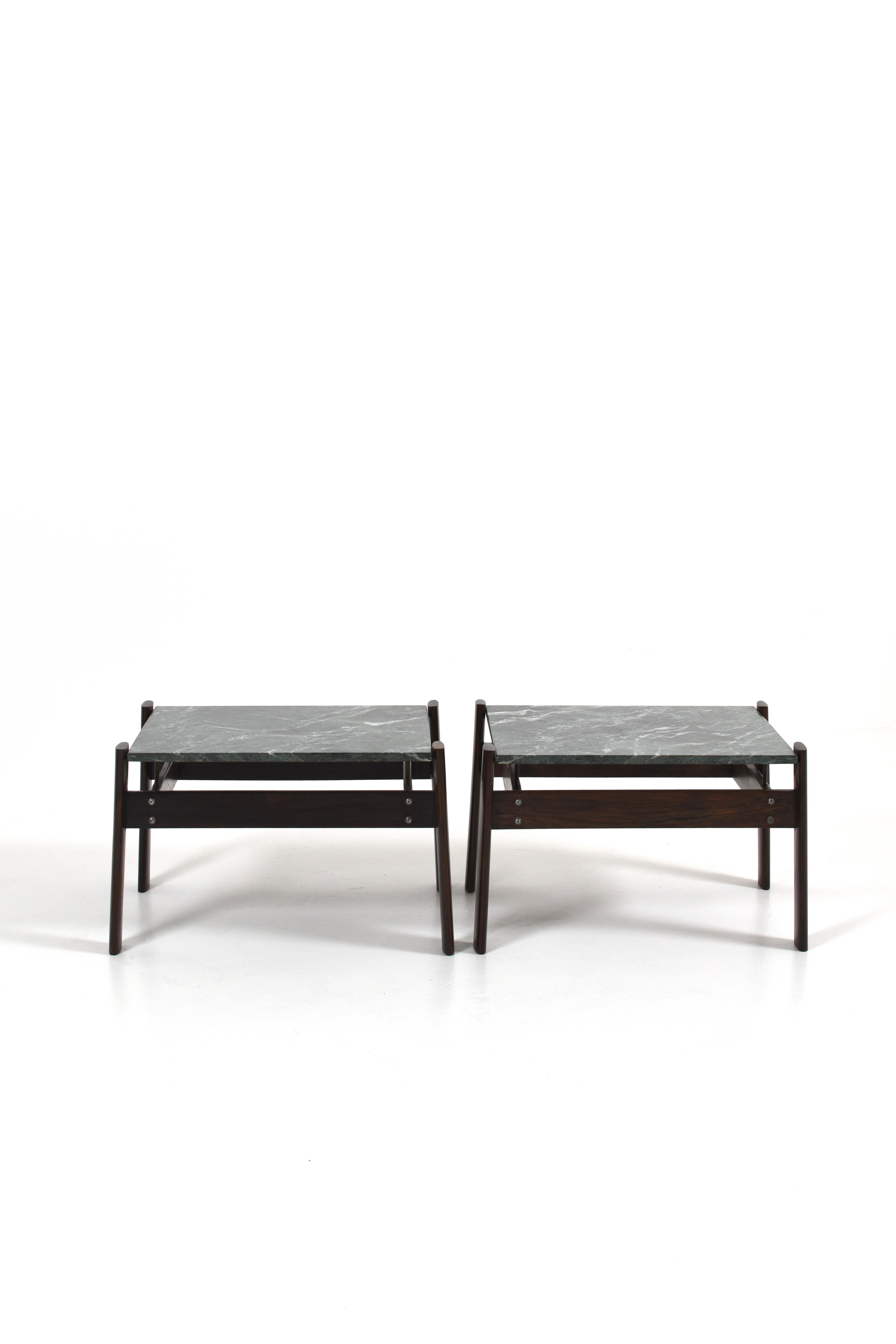 Brazilian Set of 2 Percival Lafer Green Marble Side Tables, Brazil, 1970s For Sale