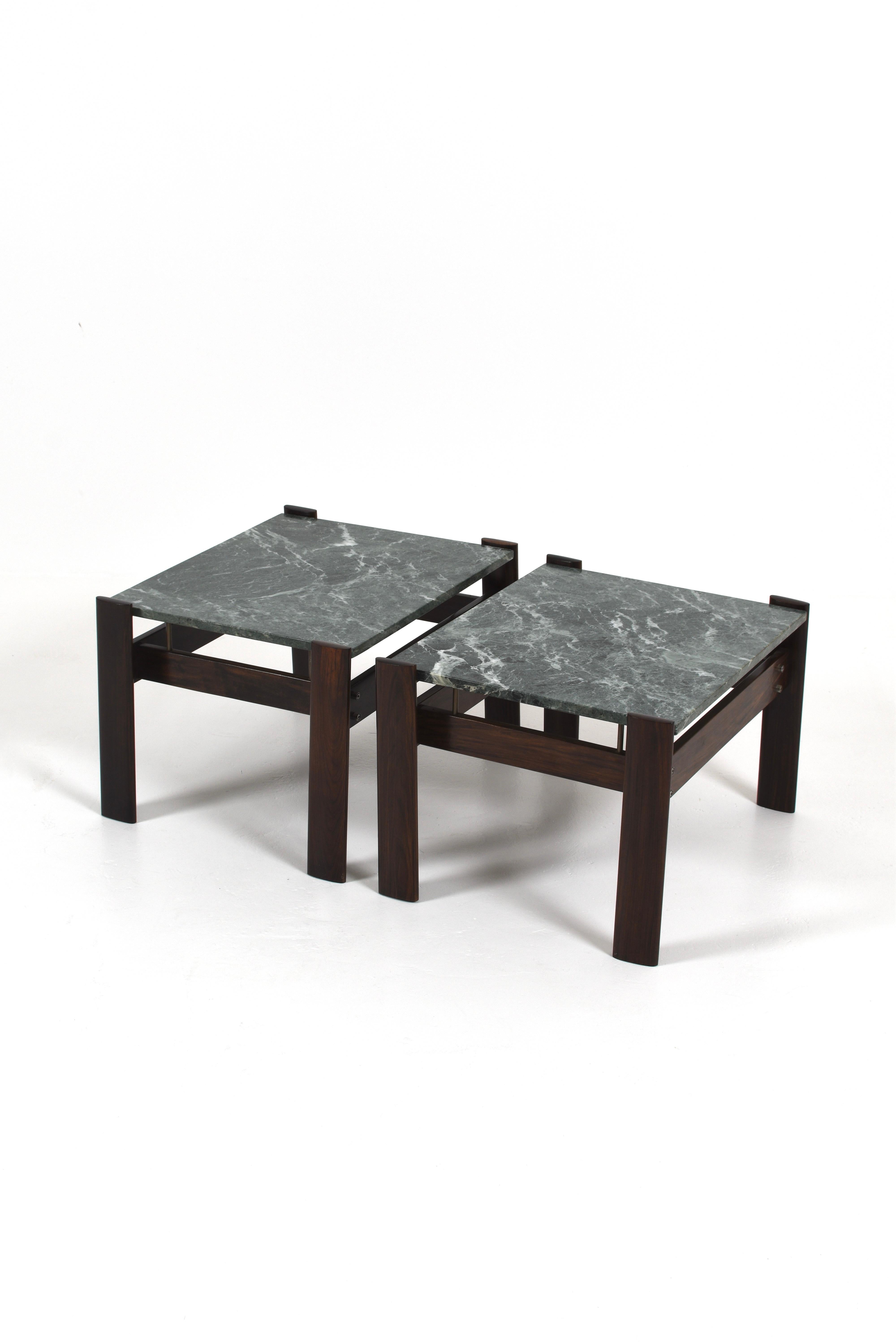 Late 20th Century Set of 2 Percival Lafer Green Marble Side Tables, Brazil, 1970s For Sale