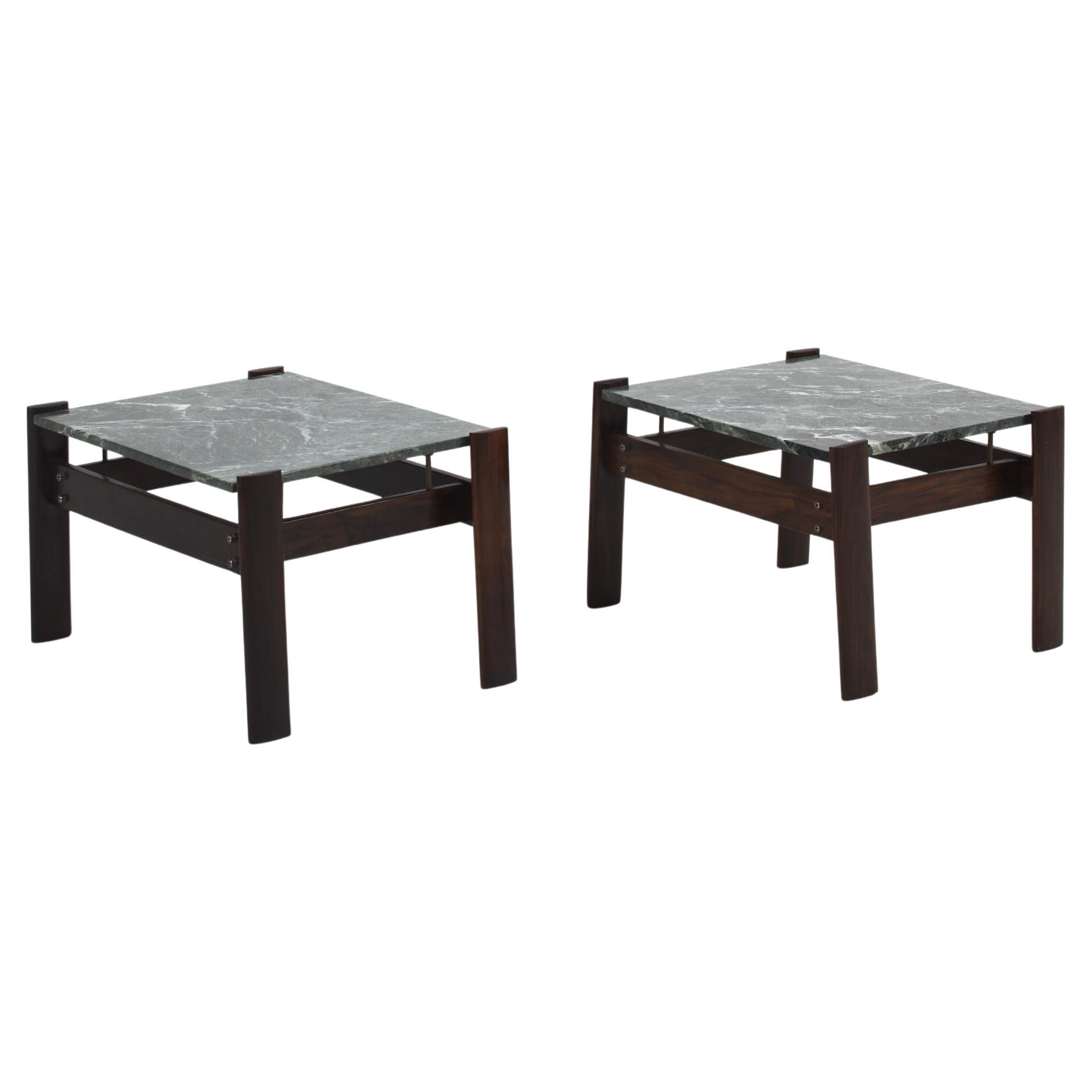 Set of 2 Percival Lafer Green Marble Side Tables, Brazil, 1970s For Sale