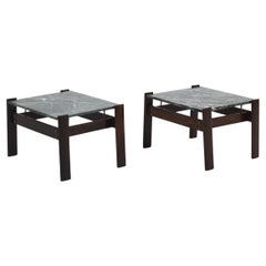 Set of 2 Percival Lafer Green Marble Side Tables, Brazil, 1970s