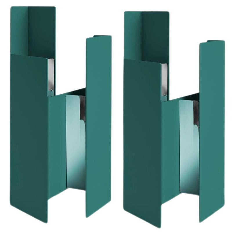 Set of 2 Petrol Green Fugit Vases by Mason Editions For Sale