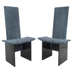 Set of 2 petrol velvet chairs Rennie mod. by K. Takahama for S. Gavina Italy 70