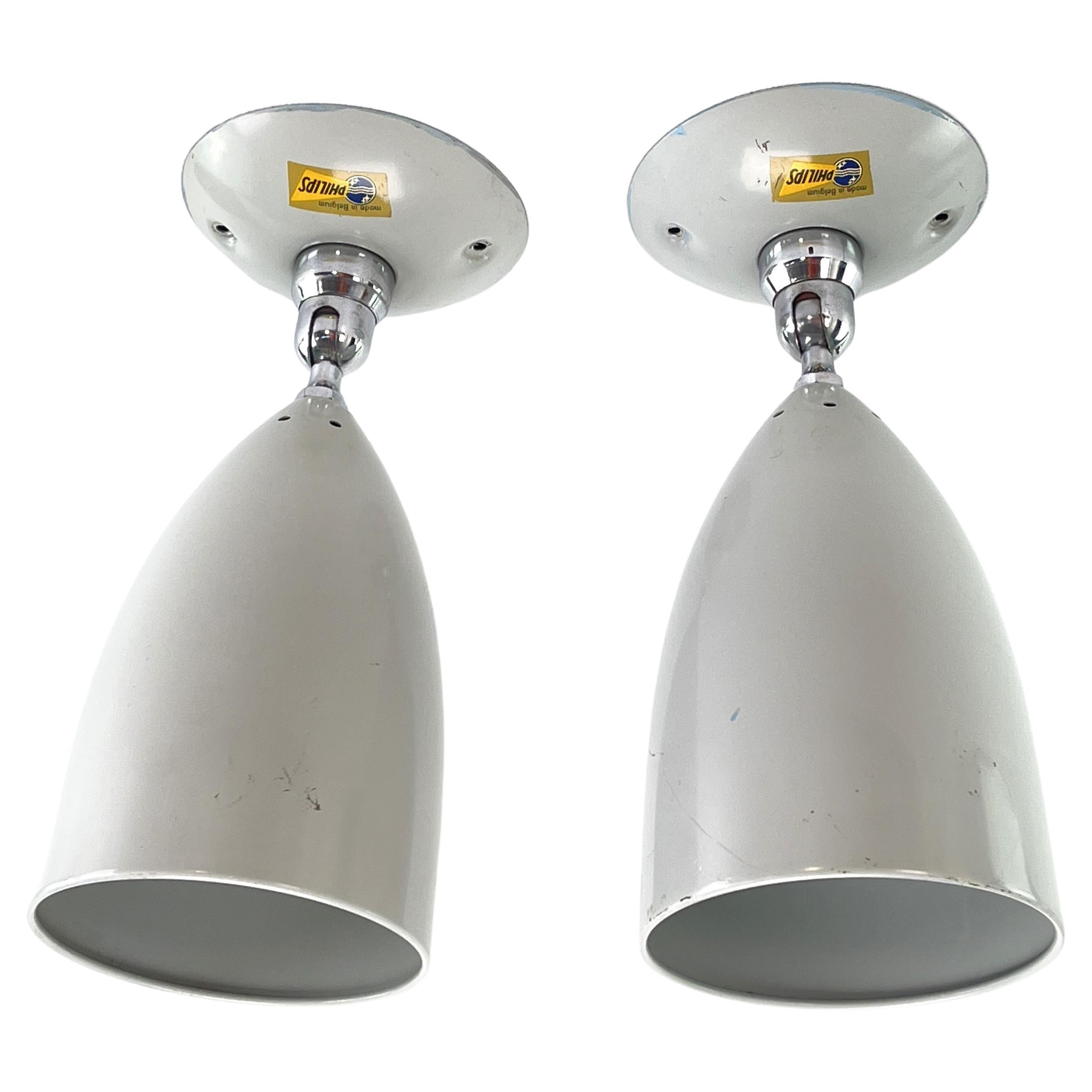 Set of 2 Philips ceiling or wall lamps spotlights, 1960s For Sale