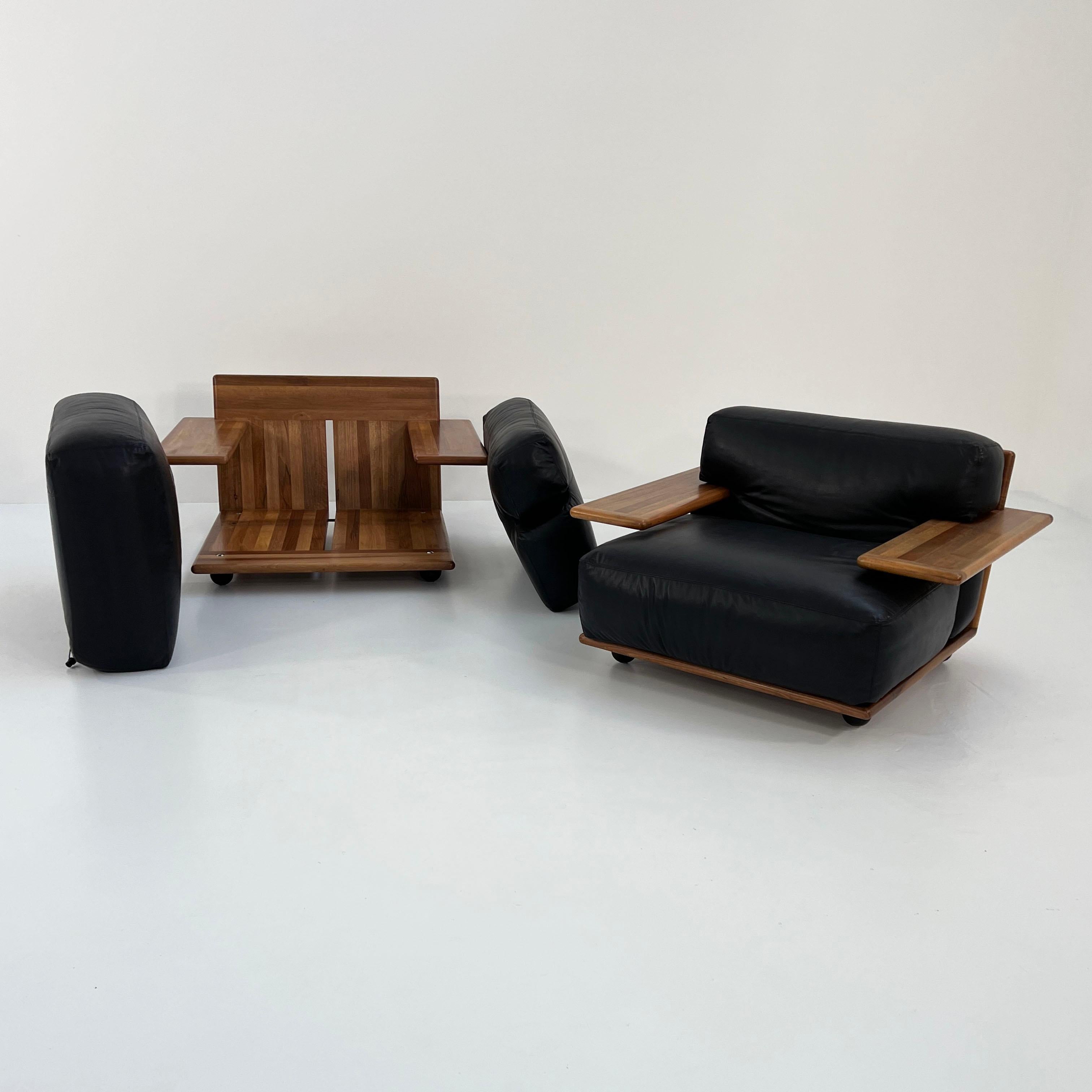 Set of 2 Pianura Armchairs in Black Leather by Mario Bellini for Cassina, 1970s For Sale 5