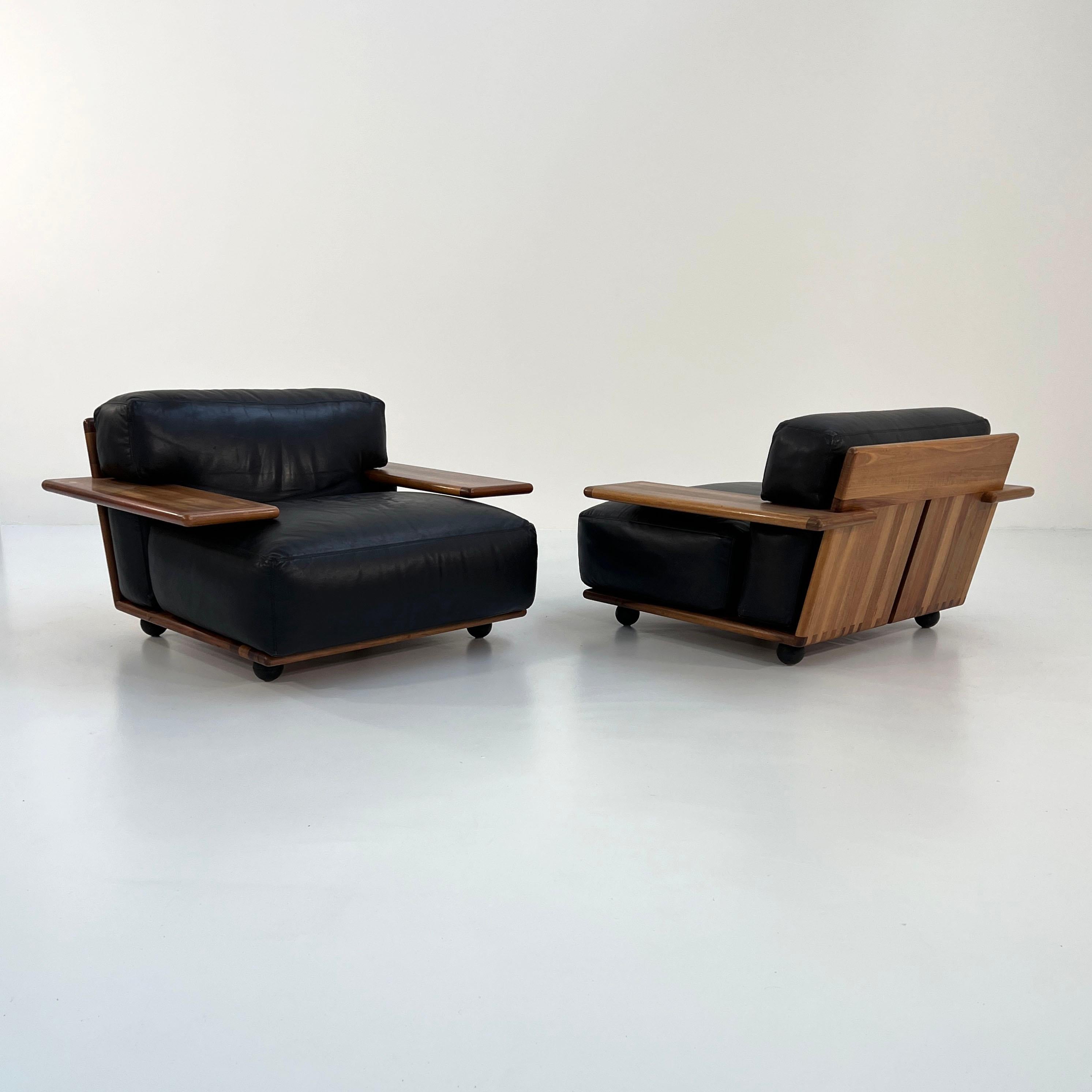 Italian Set of 2 Pianura Armchairs in Black Leather by Mario Bellini for Cassina, 1970s For Sale