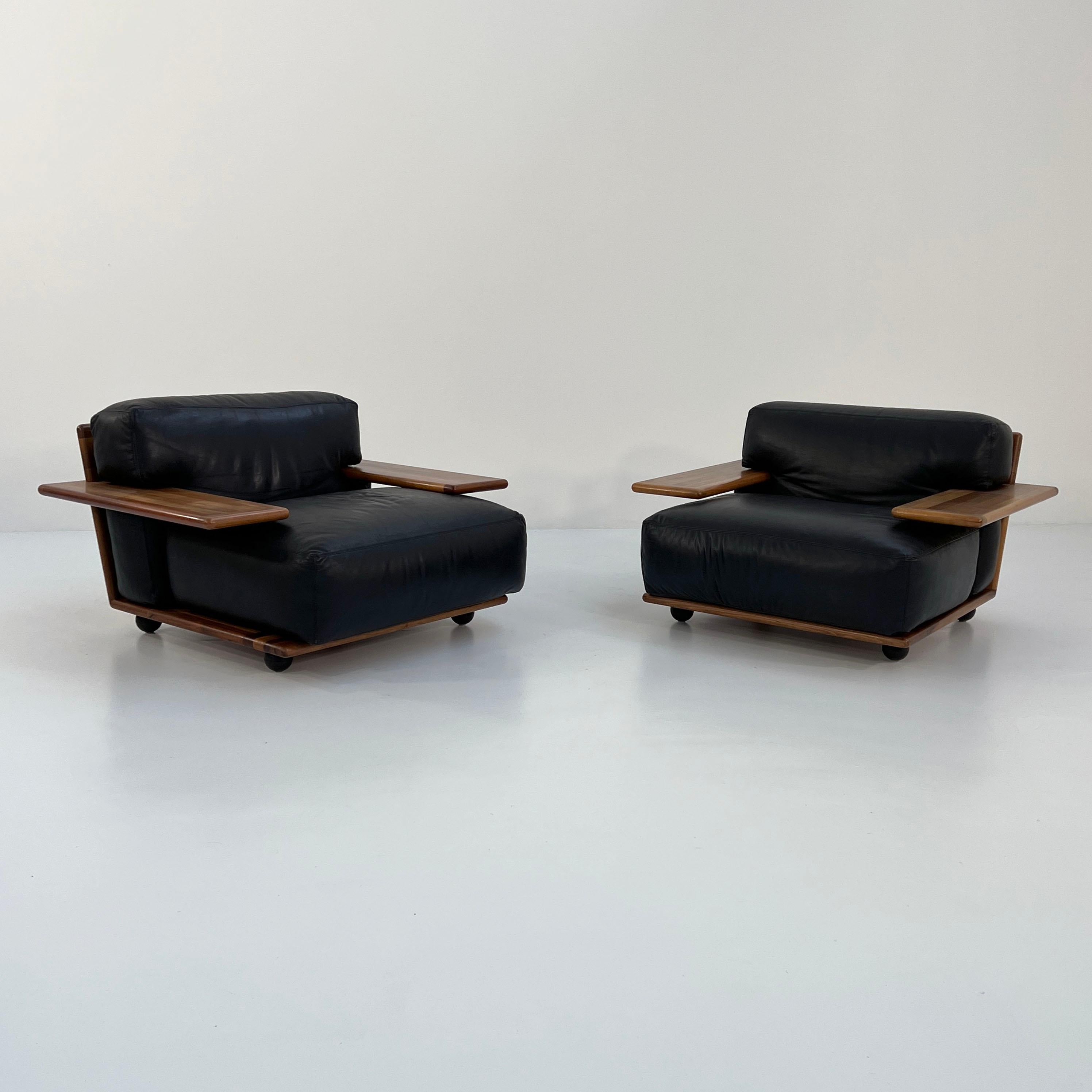 Set of 2 Pianura Armchairs in Black Leather by Mario Bellini for Cassina, 1970s In Good Condition For Sale In Ixelles, Bruxelles