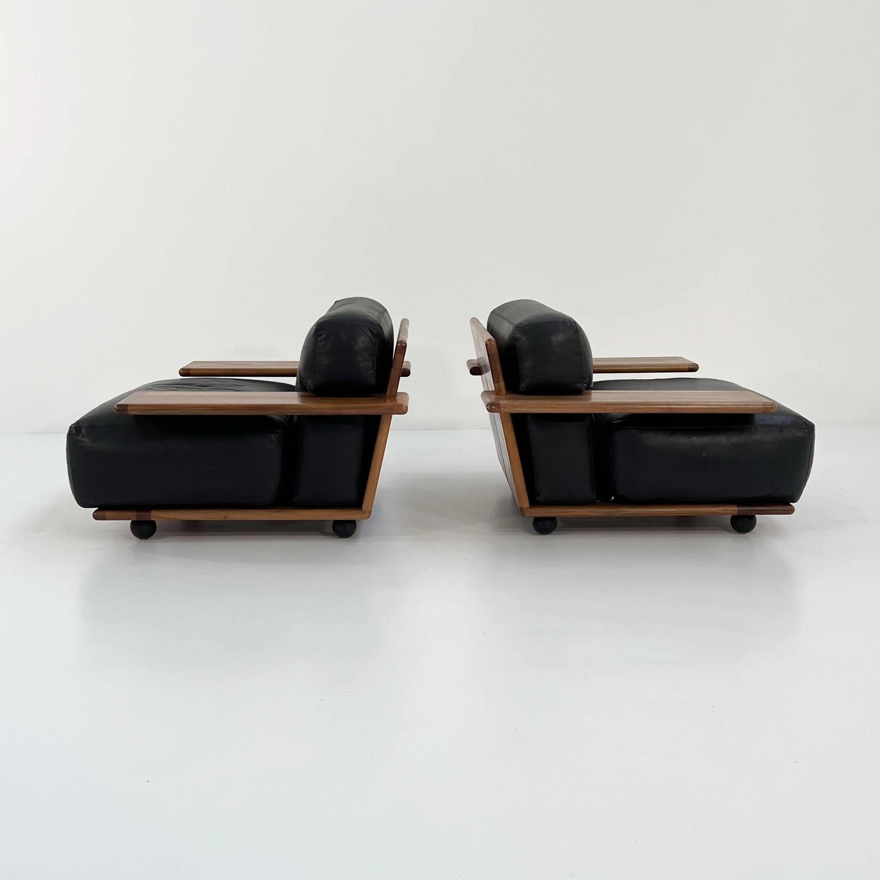 Set of 2 Pianura Armchairs in Black Leather by Mario Bellini for Cassina, 1970s For Sale 1